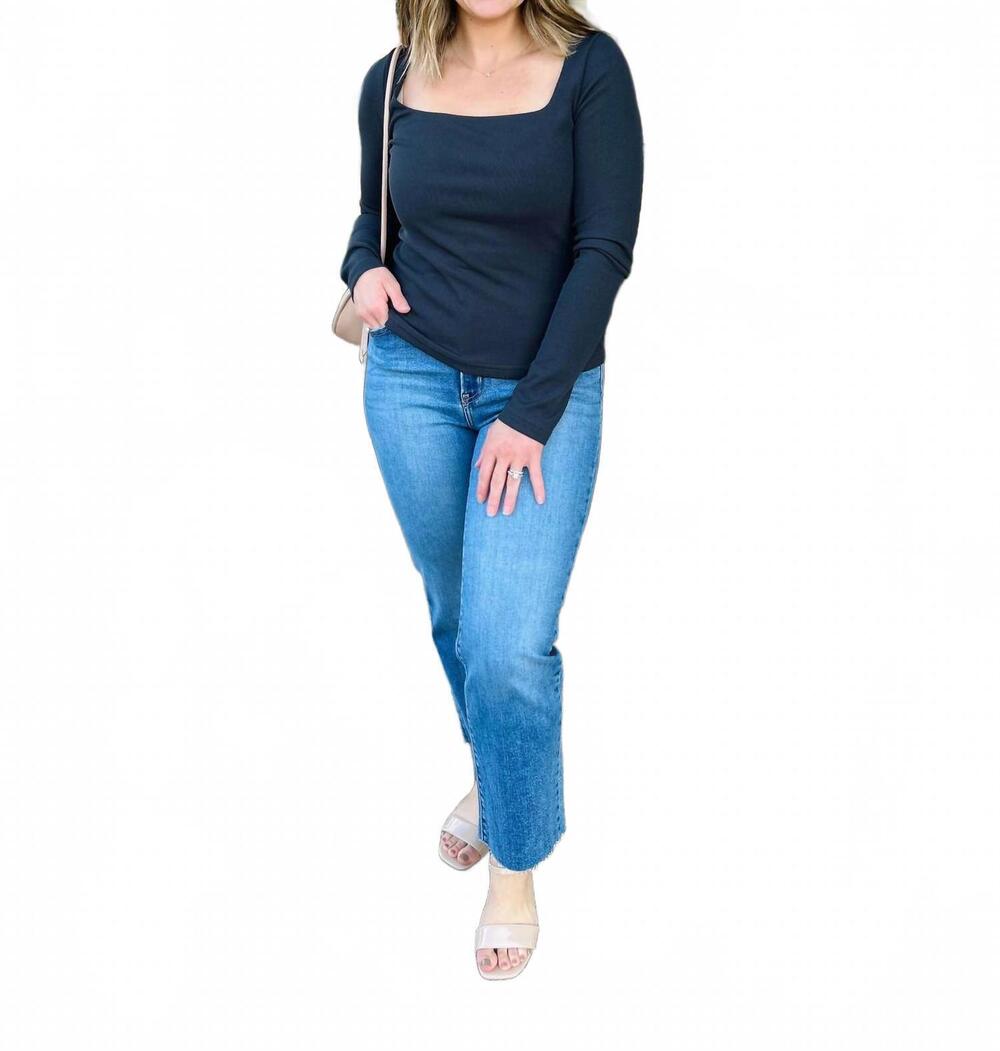 NEW ODDI ribbed square neck top in charcoal